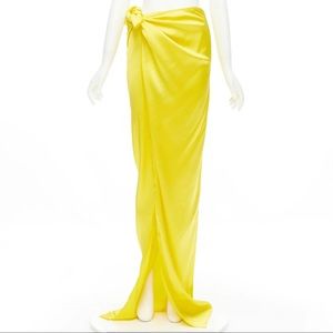 NWT Auth BALENCIAGA Demna 2019 Runway yellow acetate wrap tie maxi skirt FR34 XS